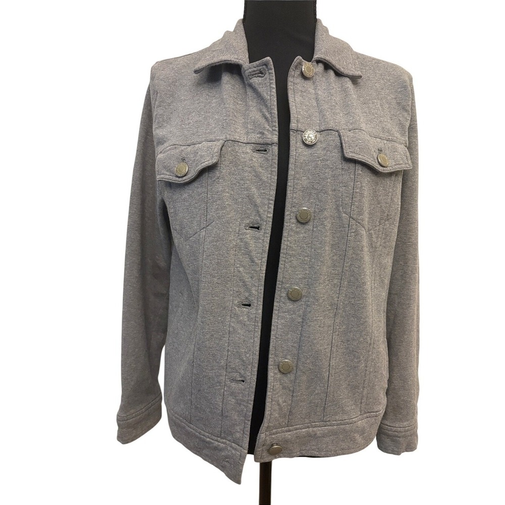 Talbots Gray Knit  Gray Trucker Style Jacket Size Large Petite